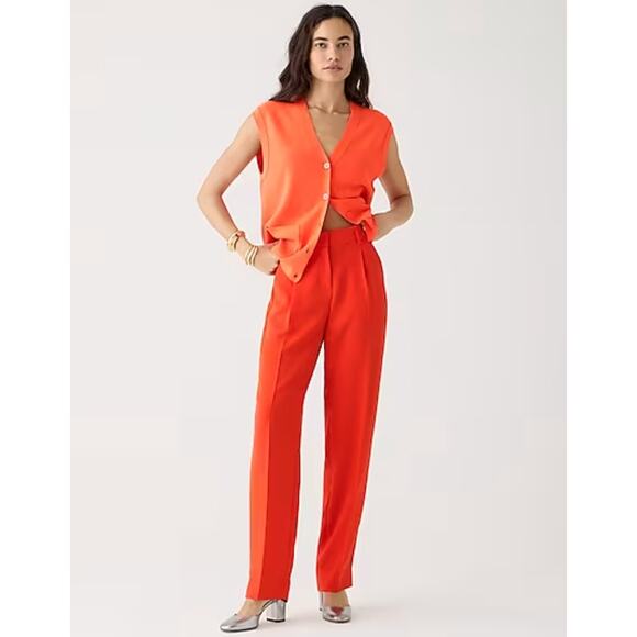 J. Crew Drapey Crepe Pleated Red Orange Business Pants Size 4 - Picture 1 of 11